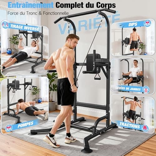 Detalle de Botifly Power Tower con barra de dominadas y estación de inmersión regulable (170–220 cm)