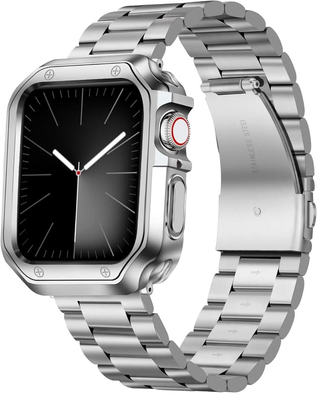 Detalle de Bracelet BINLUN en acier inoxydable avec boîtier TPU pour Apple Watch (38/40/41/42/44/45/46/49 mm) et séries 1 à 11, Ultra, SE