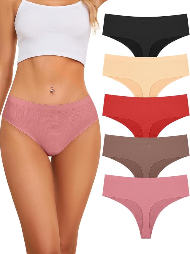 Detalle de VOENXE Seamless High-Waisted Thongs (No VPL) – 5-Pack
