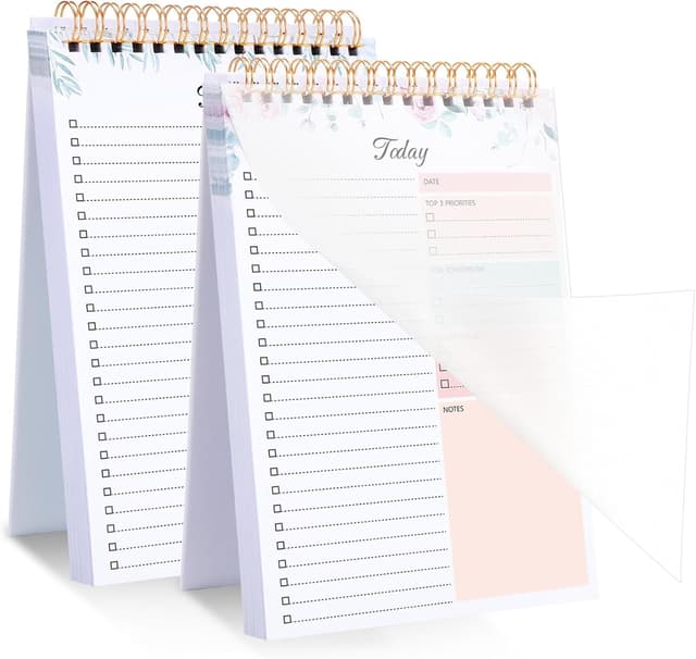 Detalle de 2 Pack Undated To Do List Notepad (A5 Spiral) – 208 Pages Double-Sided Planner for Work, Study & Personal