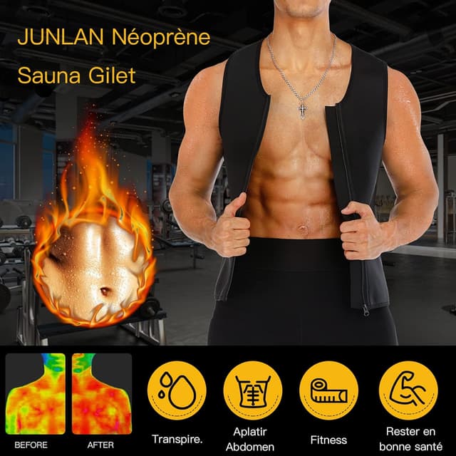 Detalle de Junlan Canottiera dimagrante uomo in neoprene con effetto sauna e cerniera anteriore