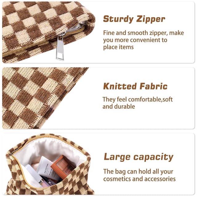 Thumbnail 4 de ZLFSRQ 3Pcs Checkered Makeup Bag 10.6 in