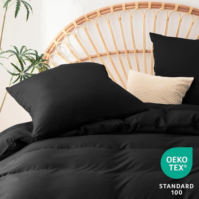 Detalle 2 de WAVVE Bettwäsche 220x240 3-teilig Schwarz (1 Bettbezug 220x240 + 2 Kissenbezüge 80x80) aus Mikrofaser