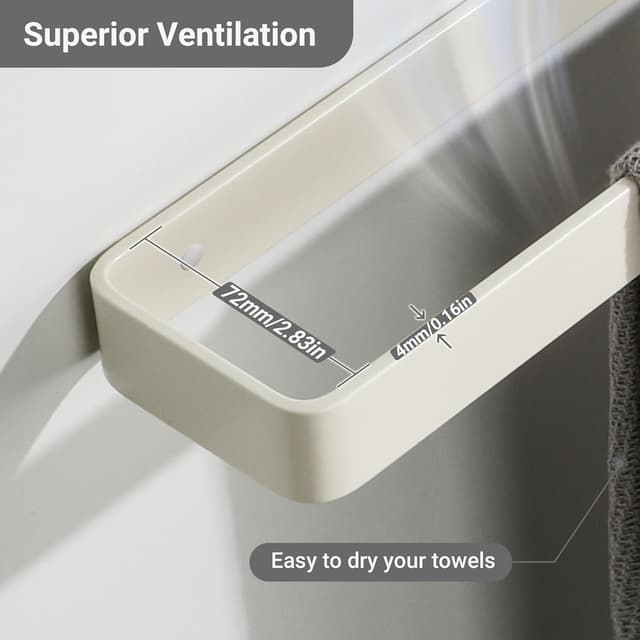 Detalle 2 de SAYAYO 40cm Self-Adhesive Towel Rail Wall Mounted (Cream White) – No Drilling Heavy Duty Towel Ring