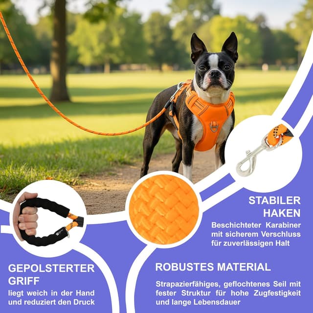 Detalle de Reichstadt Pets Guinzaglio per cani in nylon morbido con impugnatura in EVA e riflettente 1,5 m