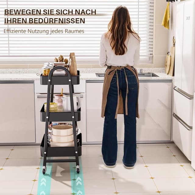 Thumbnail 6 de StowBin 3-stöckiger Metallrollwagen in Schwarz – schmaler Rollwagen für Küche, Bad & Arbeitszimmer