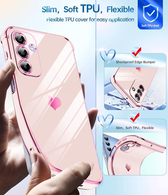 Detalle de LeYi Samsung Galaxy A17 4G/5G Phone Case with Tempered Glass Screen Protectors (Pink)