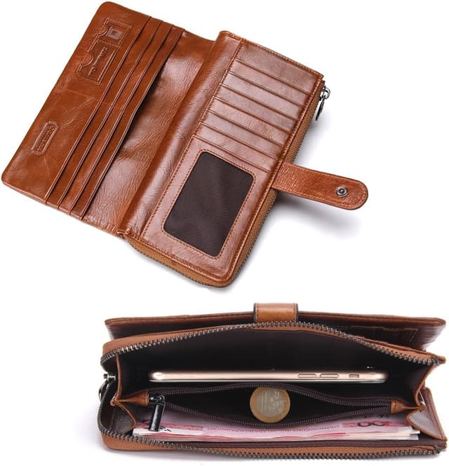 Detalle 2 de Contacts Genuine Leather Long Wallet for Men – Zipper Purse with 12 Card Slots