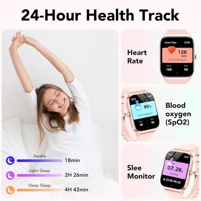 Detalle de CASCHO Smartwatch Donna con display 1,85" e chiamate Bluetooth, AI vocale, cardio, SpO2 e IP68 rosa