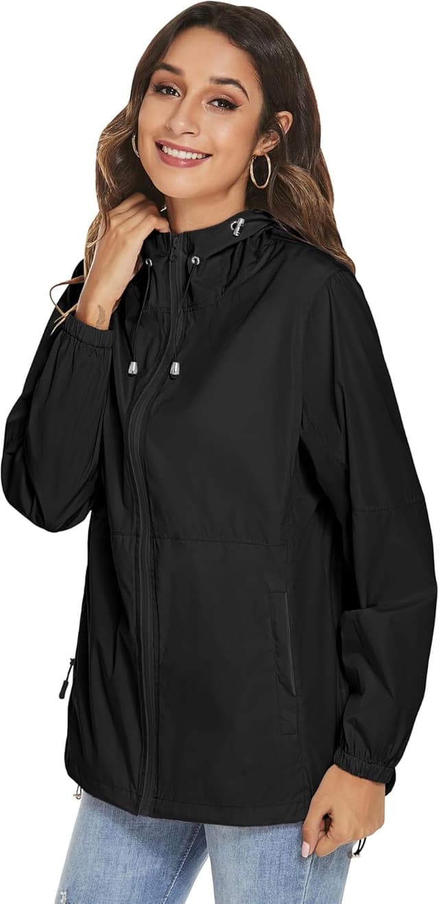 Detalle de iWoo Women’s Lightweight Waterproof Packaway Raincoat with Hood