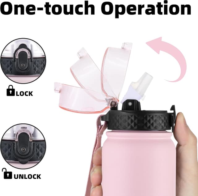 Detalle de Oldley Stainless Steel Water Bottle with Straw (1L) – Vacuum Insulated, Leakproof Sports Flask