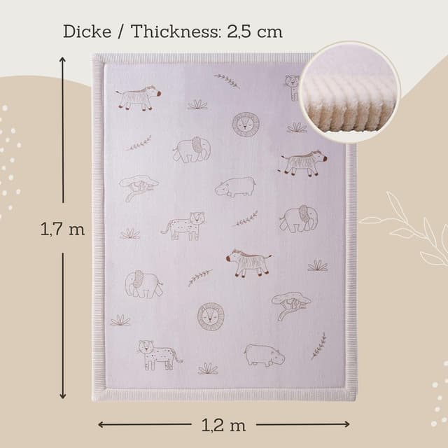 Detalle de Hakuna Matte Wolkenweiche Spielmatte Baby „Safari Zen“ 170x120x2,5 cm – Krabbelmatte mit Memory-Schaum & rutschfester Unterseite