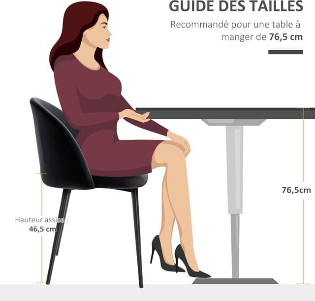 Detalle de HOMCOM Lot de 2 chaises de salle à manger en velours noir style scandinave