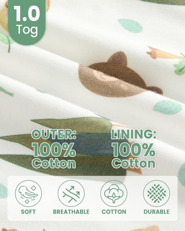 Detalle de WYTbaby 2er Pack Baby-Schlafsäcke 1,5 Tog aus 100% Baumwolle (0–24 Monate)