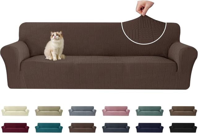 Detalle de Ystyle copridivano 4 posti con braccioli elasticizzato antigraffio, antimacchia e antiscivolo (231–279 cm), caffè chiaro