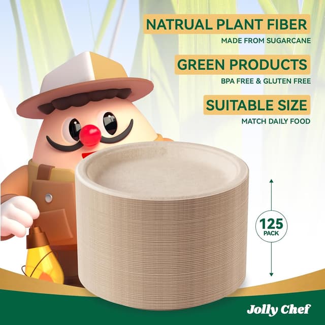 Thumbnail 5 de JOLLY CHEF Heavy Duty Compostable Plates 10in