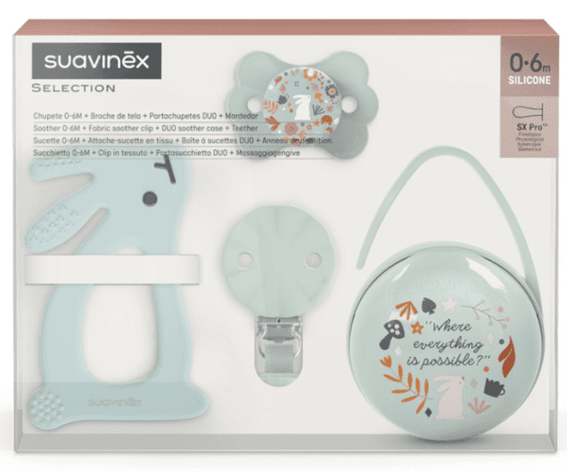 Detalle 2 de Suavinex Wonderland Set chupete, portachupetes y mordedor Verde