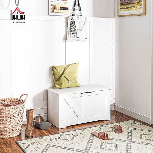 Detalle 2 de HOMCOM Coffre de rangement avec couvercle rabattable et charnières de sécurité (80 x 40 x 45 cm)