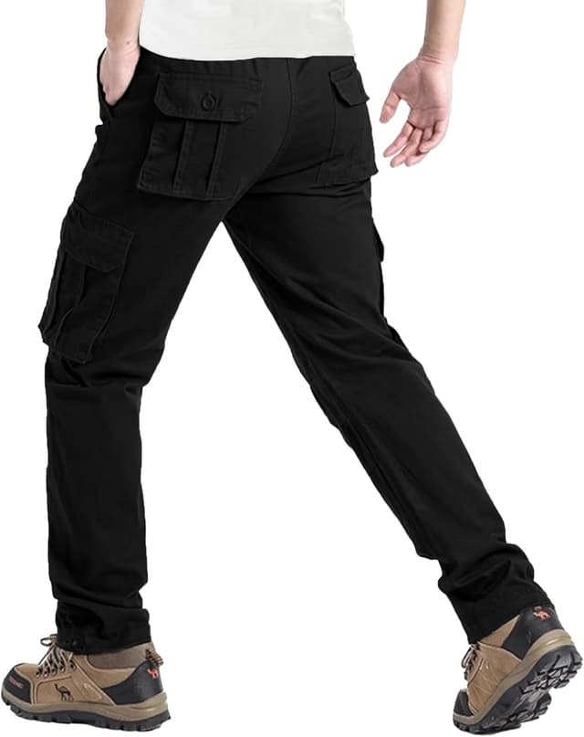 Detalle de YAOHUOLE Men’s Cargo Trousers: 6-pocket military-style cotton combat joggers