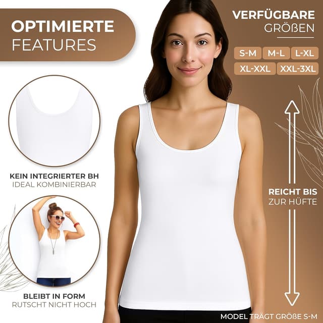 Detalle de UnsichtBra 3er Pack Shape Damen Unterhemden Longshirt – Basic Mikrofaser Longtop ohne Bügel