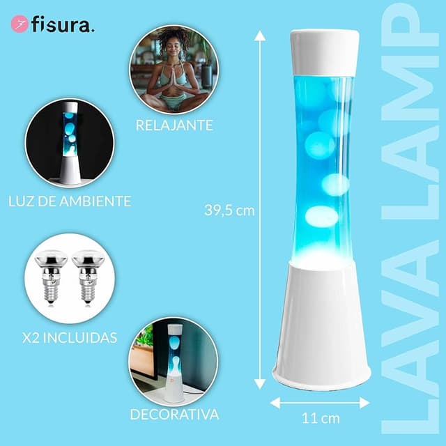 Detalle 2 de Fisura Lámpara de lava blanca y azul 39,5 cm 🛋