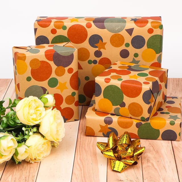 Detalle de HBell Wrapping Paper Roll 43cm x 10m colourful dots gift wrap