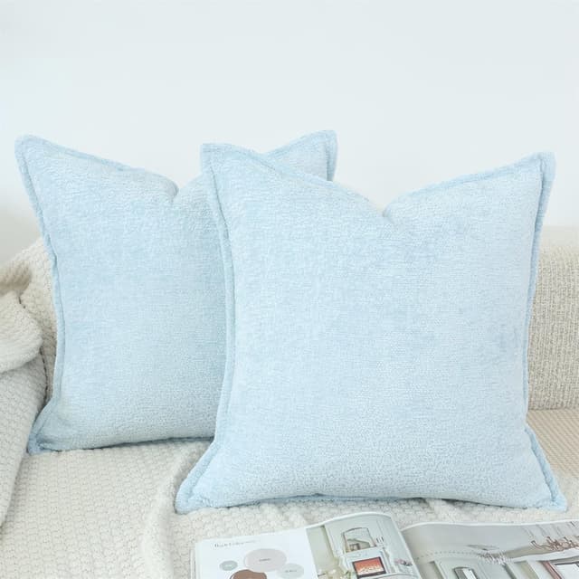 Detalle de OYIMUA set of 2 chenille cushion covers (50cm x 50cm) in light blue