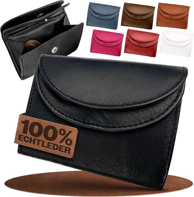 Detalle de FLEXIBILITE® kleines Portemonnaie Damen aus echtem Leder mit RFID-Schutz – Mini-Geldbörse 9 x 7 x 2 cm, Schwarz