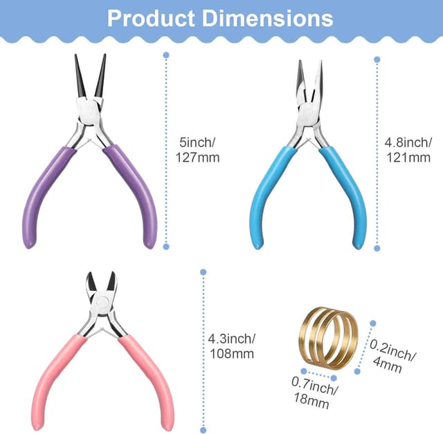 Detalle de Reastar Jewellery Pliers set (3 pcs) with jump ring opener – needle/chain nose, wire cutters & round nose