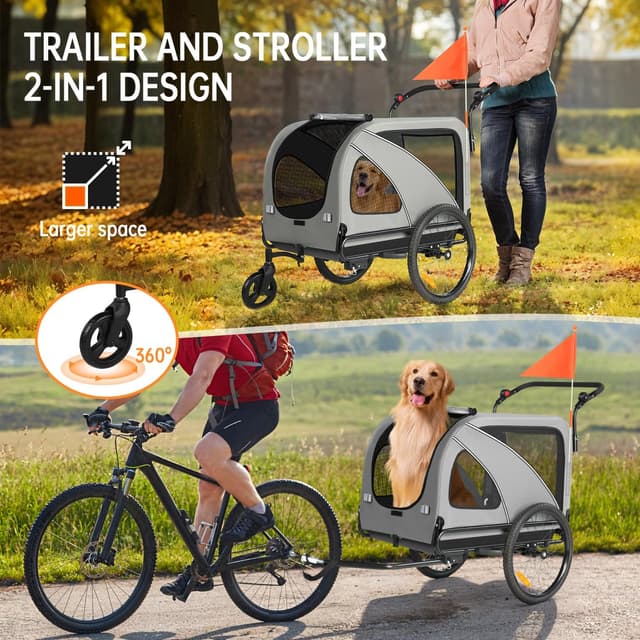Detalle de Fiximaster 2-in-1 XXL Fahrradanhänger für Hunde (klappbar, Dachöffnung, reflektierend)