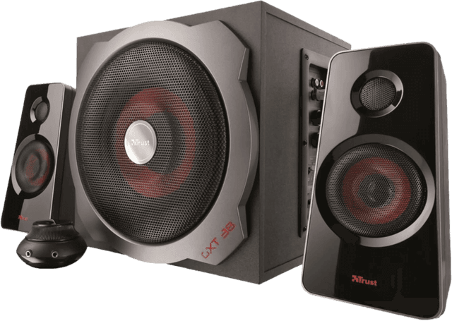 Detalle de Trust GXT 38 2.1 PC-Lautsprecher-Set mit Holz-Subwoofer und 2.1-Sound