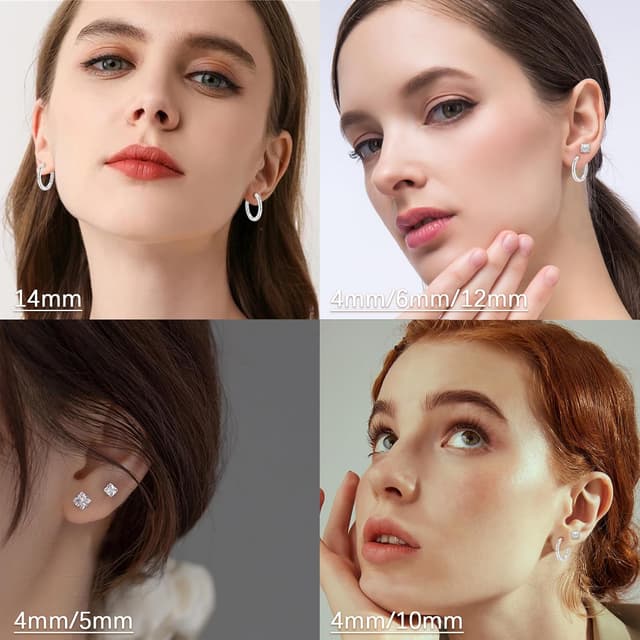 Detalle de Loutade Ohrringe Silber 925 Set mit 5 Paaren: Creolen & Ohrstecker für mehrere Piercings (hypoallergen)