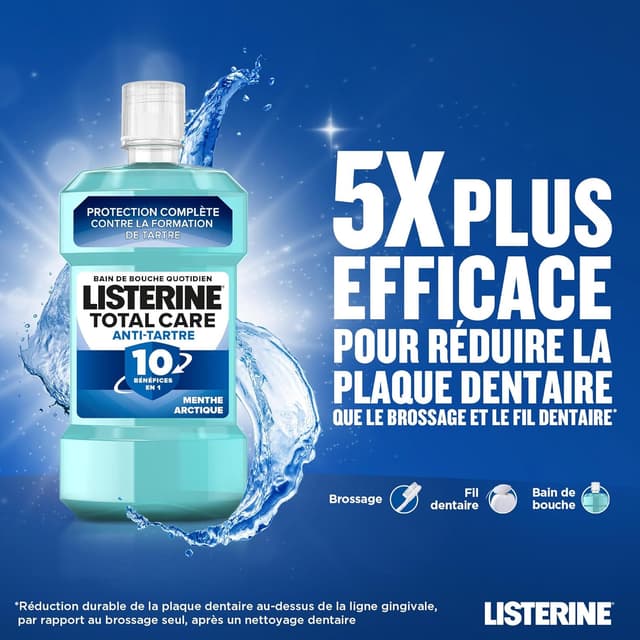 Detalle de Listerine Total Care Anti-Tartre, bain de bouche (lot de 3 bouteilles de 500 ml) : haleine fraîche et aide contre le tartre