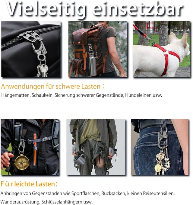 Detalle de Ahiller Karabiner-Schlüsselanhänger mit Doppelschloss, Wolframstahl-Spitze – Clip zum Einhängen und Sichern