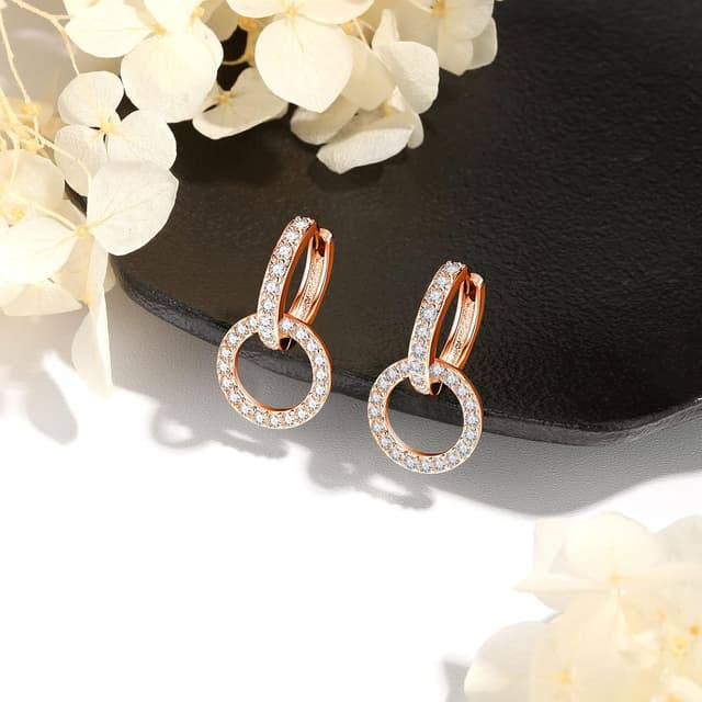 Detalle de Fcebsty Ohrringe aus Sterlingsilber 925 mit doppelter Creolen-Optik und Zirkonia für Mädchen