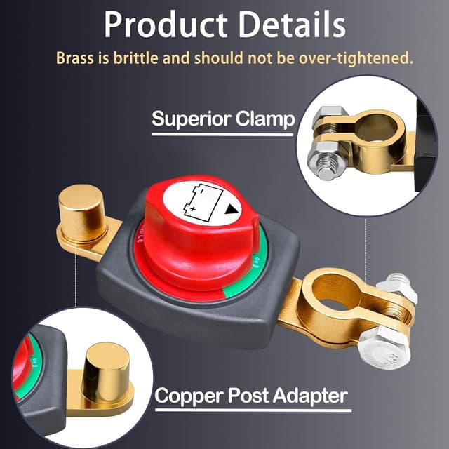Detalle de TZEKING Batteriehauptschalter (2er-Set) für DC 12–48V – Trennschalter zum Isolieren der Auto-, Motorrad- und Marine-Batterie