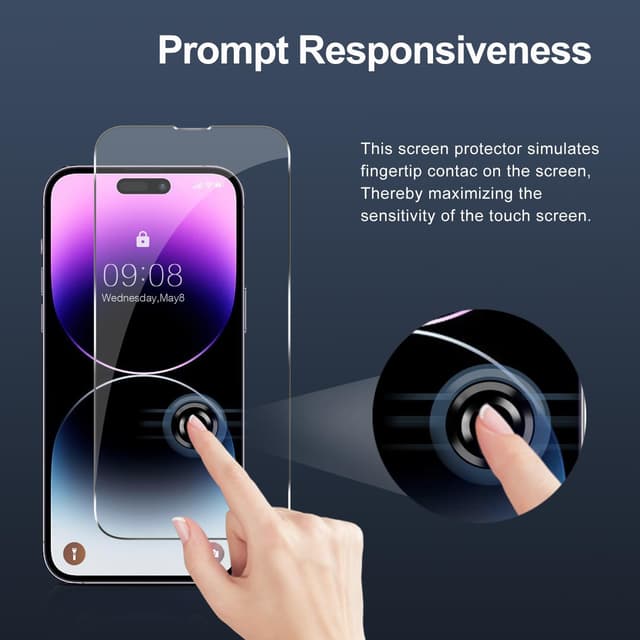 Detalle 2 de Tentoki Screen Protector for iPhone 14 Pro Max (6.7 Inch) — 3-Pack tempered glass, 9H scratch resistant