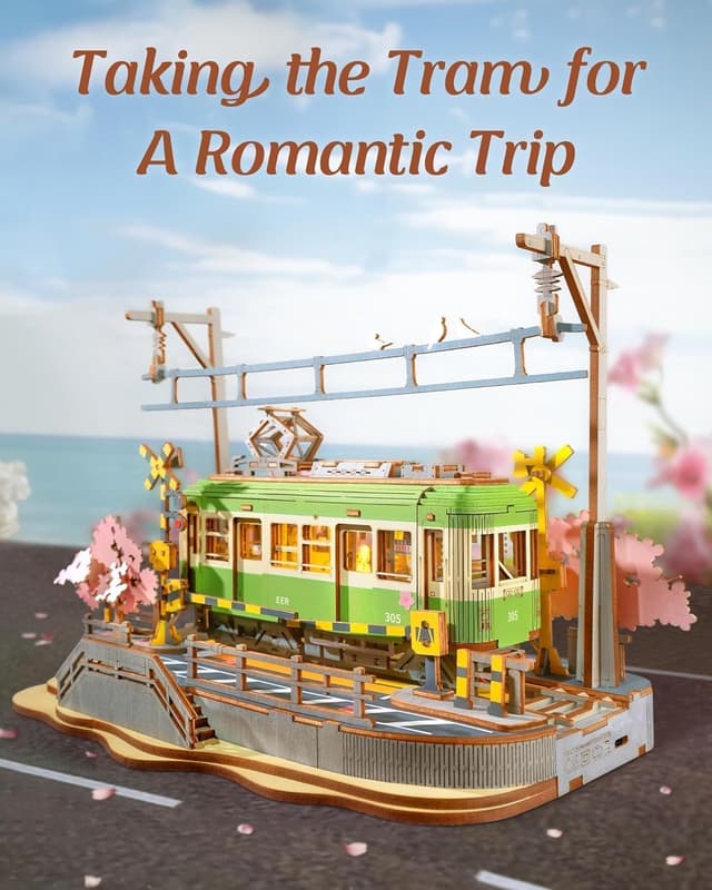 Detalle de ROWOOD Puzzle 3D en bois Sakura Journey – maquette de tramway japonaise avec éclairage LED