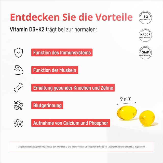 Detalle de Vitamin D3 K2 Hochdosiert 5000 IE + 100 µg K2 MK-7 (All-Trans) – 240 Softgel-Kapseln
