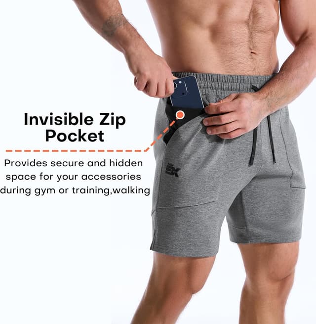 Detalle de BROKIG Mens Zero Armor Gym Shorts with Zip Pockets – seamless internal pocket comfort for training
