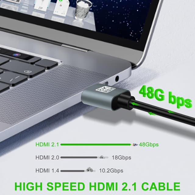 Detalle de Thsucords Ultradünne HDMI 2.1 Kabel (8K/4K, 3 m) – 4K@120Hz & 8K@60Hz, 48 Gbps