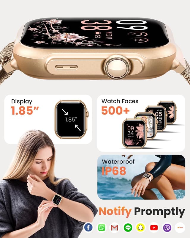 Thumbnail 6 de Montre connectée femme Oliimptek avec batterie 1000 mAh et écran HD 1,83" (or rose)