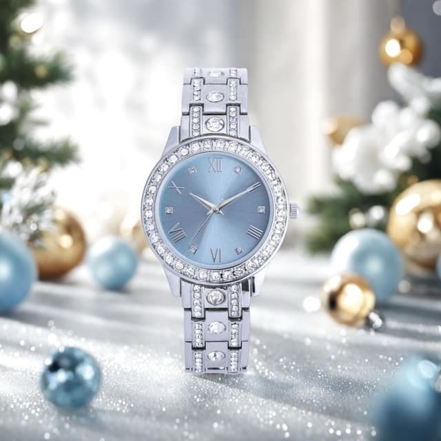 Detalle de Montre analogique à quartz pour femme en acier inoxydable argenté, lunette en cristal étanche jusqu’à 30 m