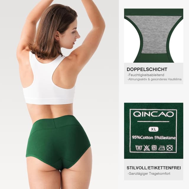 Detalle 2 de QINCAO Damen-Unterhosen im 6er-Pack mit hohem Bund aus Baumwolle & Elasthan