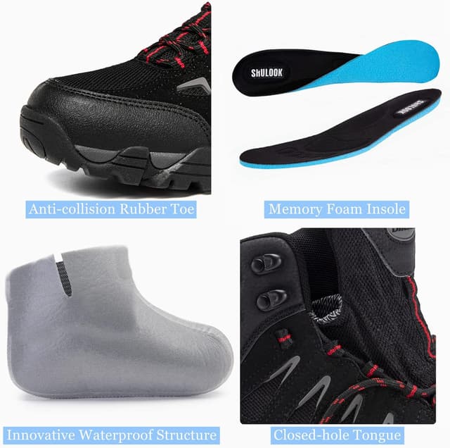 Detalle de SHULOOK Men’s Waterproof Hiking Boots (Mid-Top, Non-Slip, Breathable)