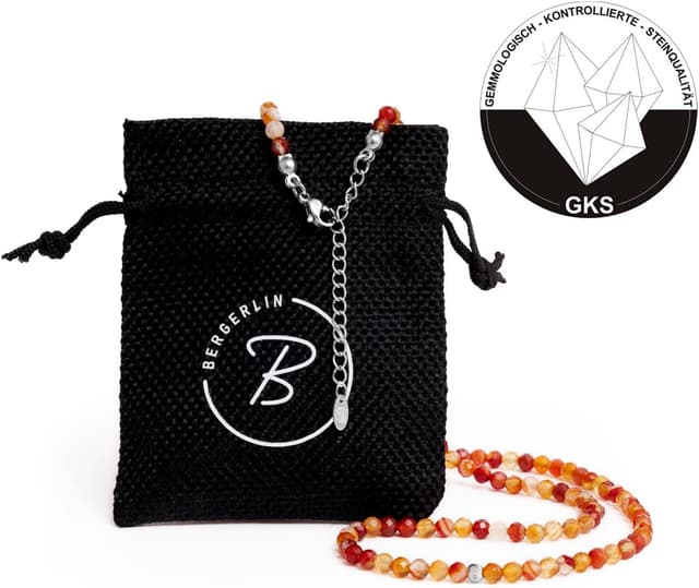 Thumbnail 2 de BERGERLIN Naturstein Perlen Halskette mit Karneol, 925 Sterling Silberperle oder vergoldeter Perle – geprüft in Deutschland