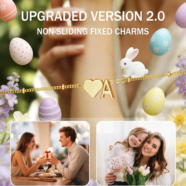 Detalle 2 de Turandos Initialenarmband mit Herz & Buchstaben, goldfarben vergoldet (14K) mit Zirkonia – für Damen & Mädchen