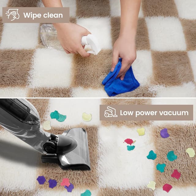 Detalle de Toohub Super Soft 6x9 Ft Beige and White Checkered Shaggy Area Rug (Non-Skid, High Pile)