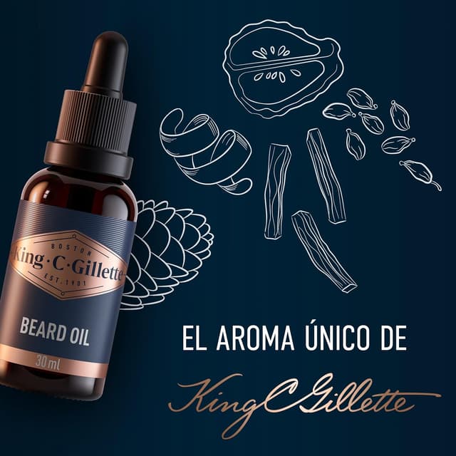 Detalle 2 de King C. Gillette Aceite Para Barba 30ml 🌿 Suave y Aromático