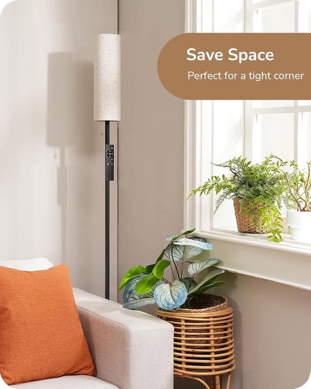 Detalle de EDISHINE 165cm Floor Lamp with Rounded Linen Shade, E27 LED Bulb, Magnetic 2.4G Remote (Black)